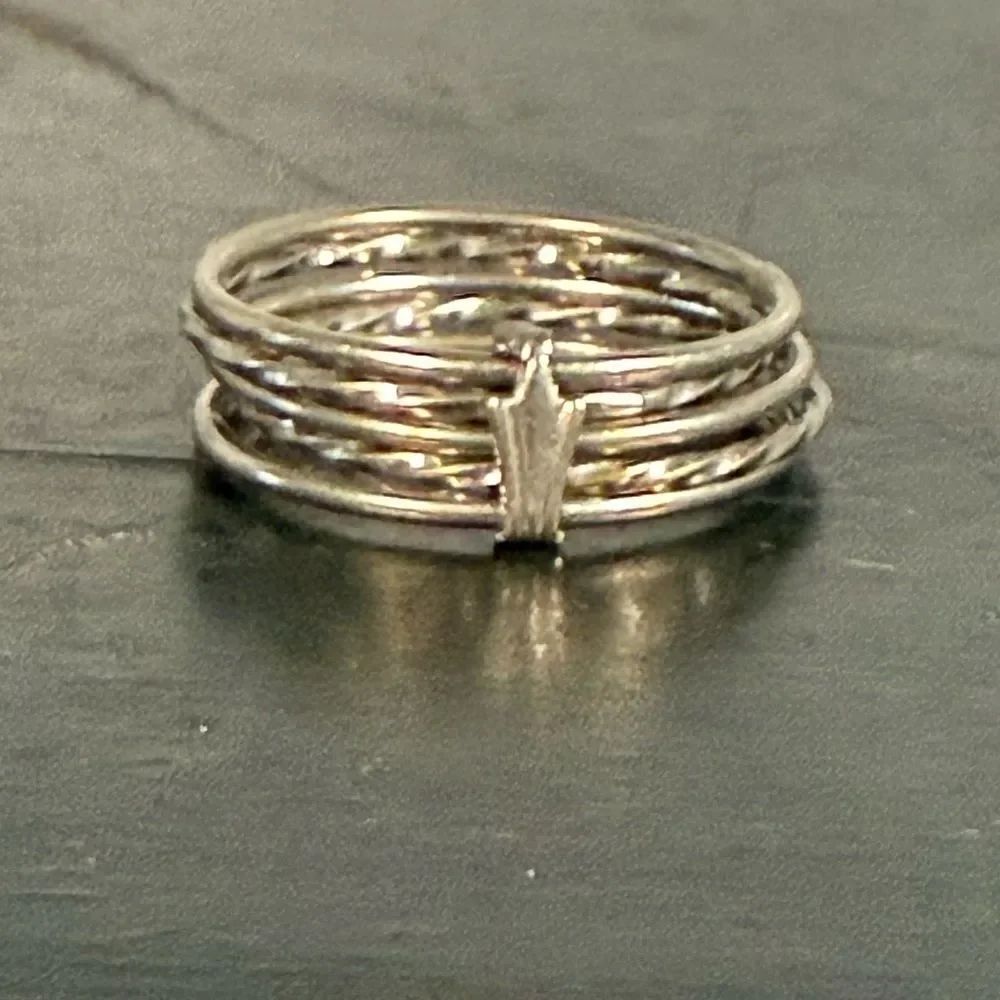 Vintage Silver Tone Band Ring Statement Band Five Rings In One